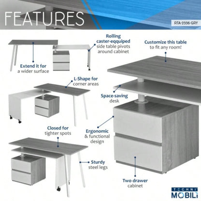 Techni Mobili Rotating Multi - Positional Modern Desk,