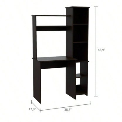Desk, Five Shelves, Two Superior Shelves, Black