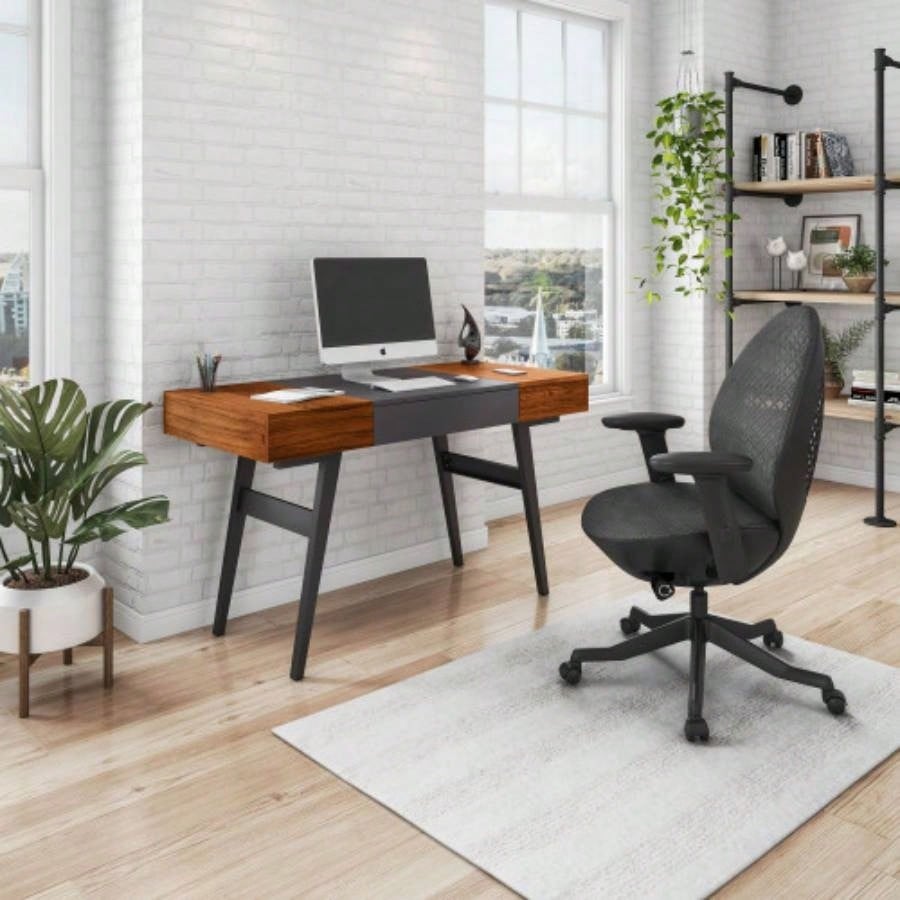 Techni Mobili Writing Desk - Dual Side Pull - Out Front Drawer - Coated Steel Frame - Mahogany