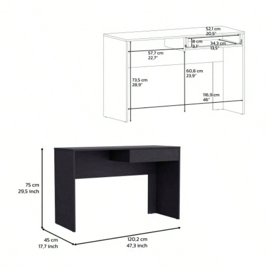 Writing Computer Desk with One Drawer, Black
