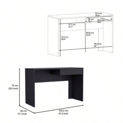Writing Computer Desk with One Drawer, Black