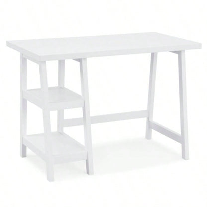 Redina Contemporary Wood Writing Desk with Storage, White