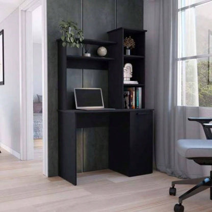 Muncy Computer Desk with Ample Work Surface, Hutch Storage and Single Door Cabinet with 3 - Tier Shelves, White