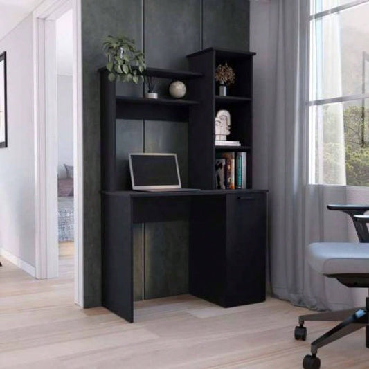 Muncy Computer Desk with Ample Work Surface, Hutch Storage and Single Door Cabinet with 3 - Tier Shelves, White