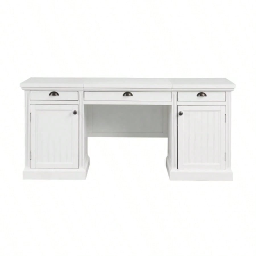 67Modern Executive Desk, Computer Desk with 2 Storage Cabinet and 3 Drawers, Rectangle Home Office Desk with back, Reading Desk, Writing Table, Workstation Home Office, Living Room, study, White