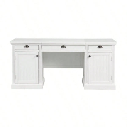 67Modern Executive Desk, Computer Desk with 2 Storage Cabinet and 3 Drawers, Rectangle Home Office Desk with back, Reading Desk, Writing Table, Workstation Home Office, Living Room, study, White