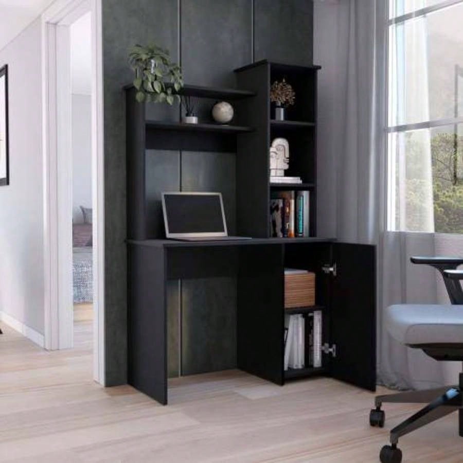 Muncy Computer Desk with Ample Work Surface, Hutch Storage and Single Door Cabinet with 3 - Tier Shelves, White