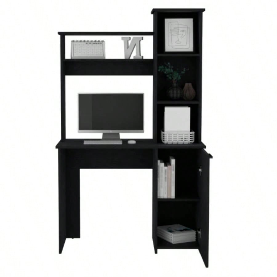 Muncy Computer Desk with Ample Work Surface, Hutch Storage and Single Door Cabinet with 3 - Tier Shelves, White