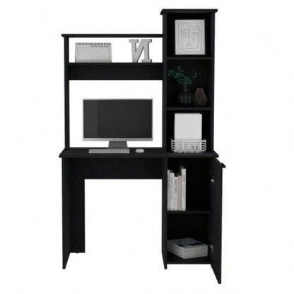 Muncy Computer Desk with Ample Work Surface, Hutch Storage and Single Door Cabinet with 3 - Tier Shelves, White