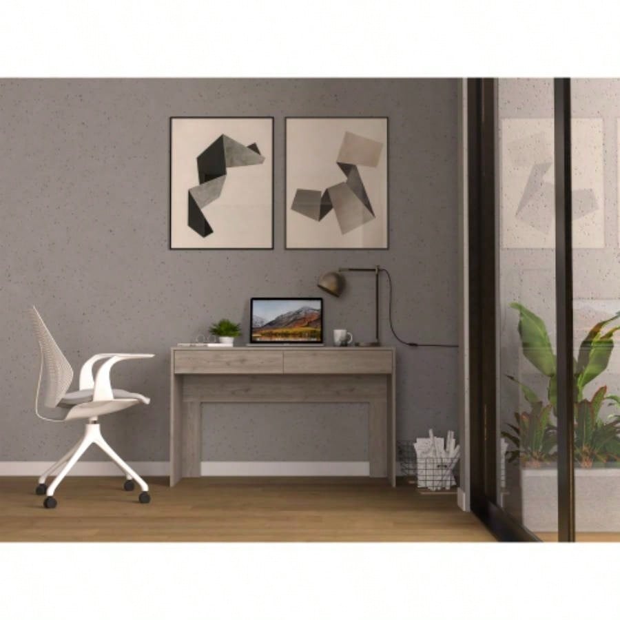 Computer Desk with Two Drawers Writing, Light Gray