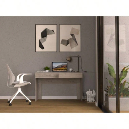 Computer Desk with Two Drawers Writing, Light Gray