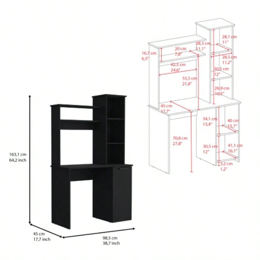 Muncy Computer Desk with Ample Work Surface, Hutch Storage and Single Door Cabinet with 3 - Tier Shelves, White