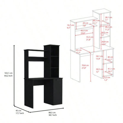 Muncy Computer Desk with Ample Work Surface, Hutch Storage and Single Door Cabinet with 3 - Tier Shelves, White
