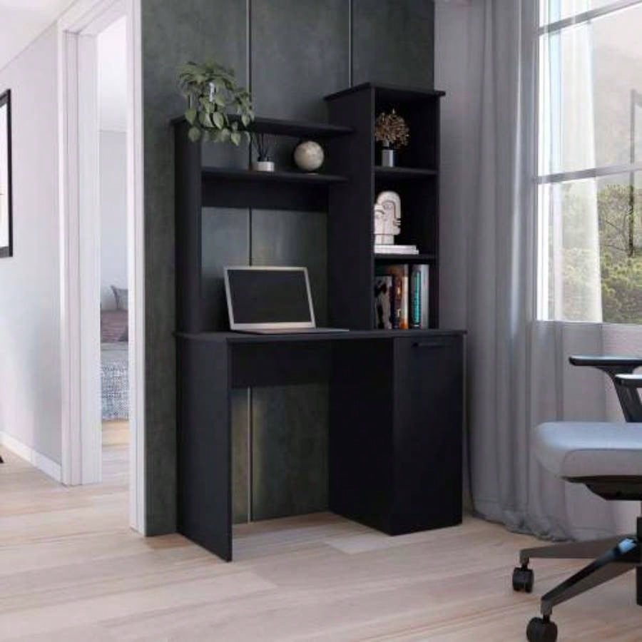 Muncy Computer Desk with Ample Work Surface, Hutch Storage and Single Door Cabinet with 3 - Tier Shelves, White