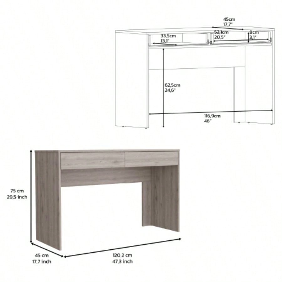 Computer Desk with Two Drawers Writing, Light Gray