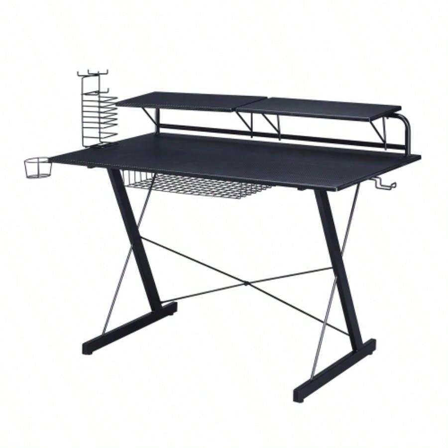 Techni Sport TS - 200 Carbon Computer Gaming Desk with Shelving, Black