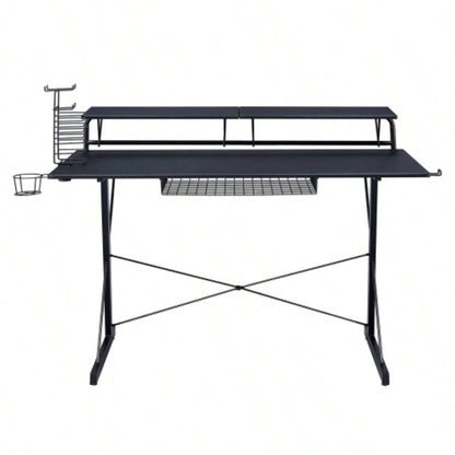 Techni Sport TS - 200 Carbon Computer Gaming Desk with Shelving, Black
