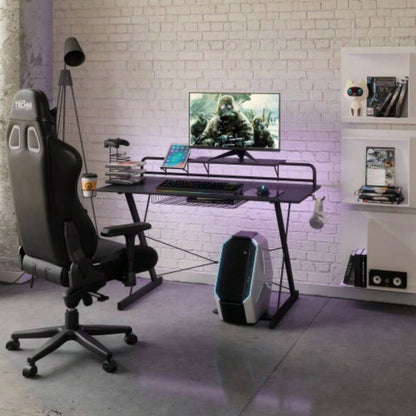 Techni Sport TS - 200 Carbon Computer Gaming Desk with Shelving, Black