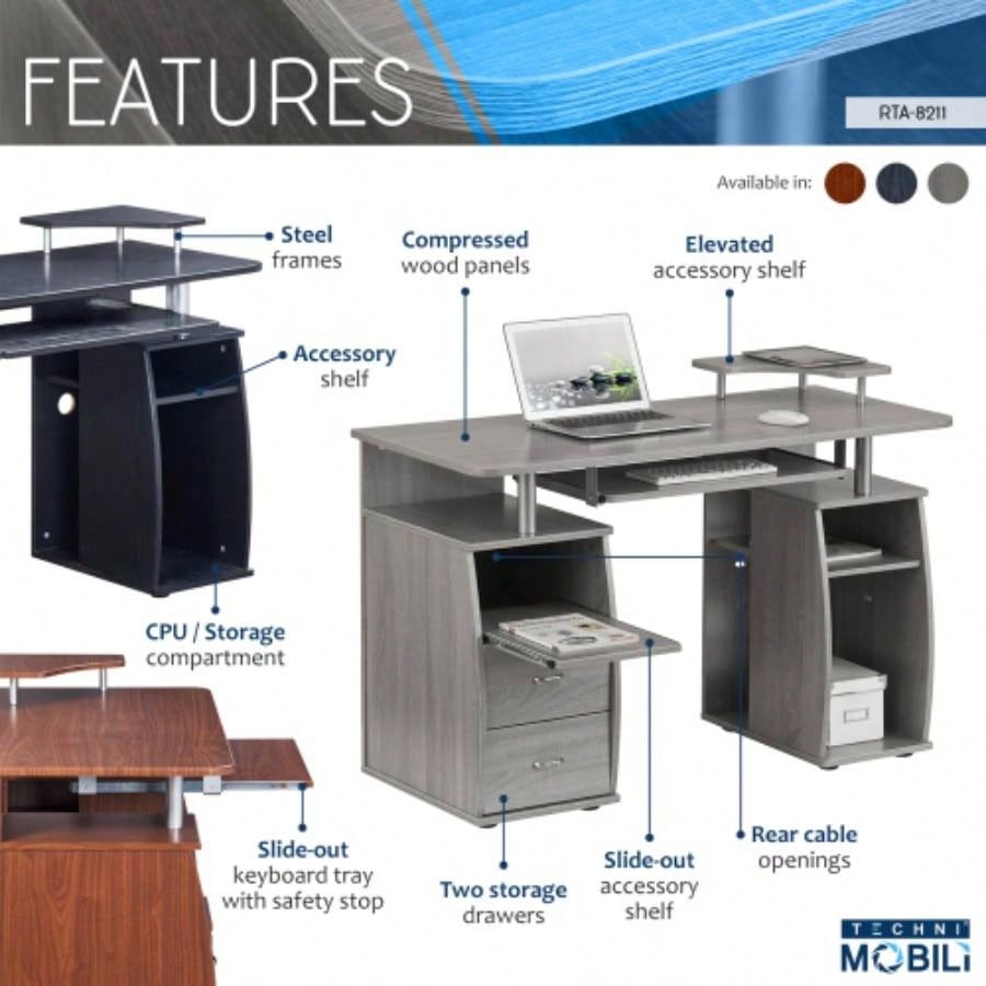 Techni Mobili Complete Computer Workstation Desk With Storage,