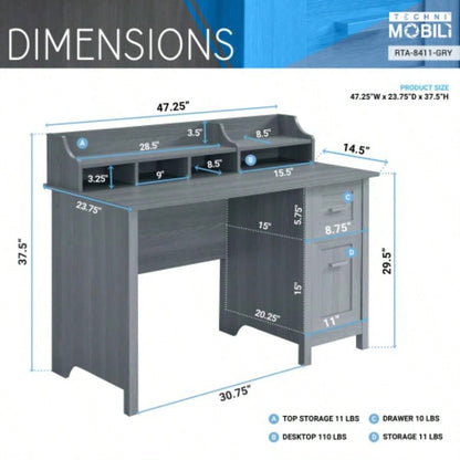 Techni Mobili Classic Office Desk with Storage,