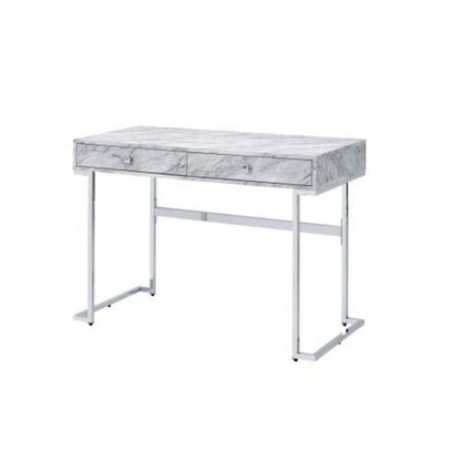 Tigress White Printed Faux Marble Top Writing Desk