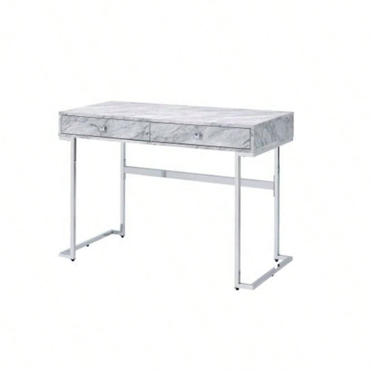 Tigress White Printed Faux Marble Top Writing Desk