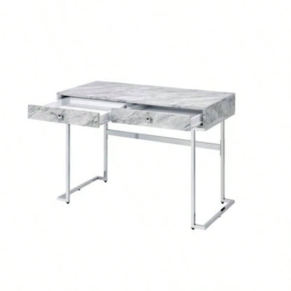 Tigress White Printed Faux Marble Top Writing Desk
