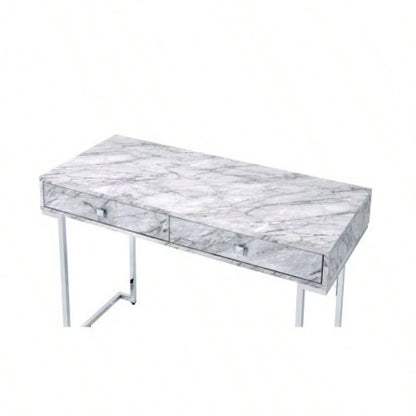 Tigress White Printed Faux Marble Top Writing Desk