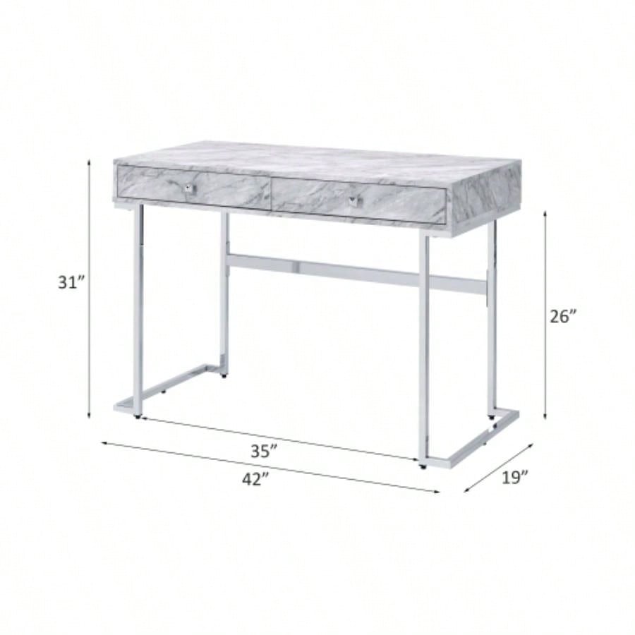 Tigress White Printed Faux Marble Top Writing Desk