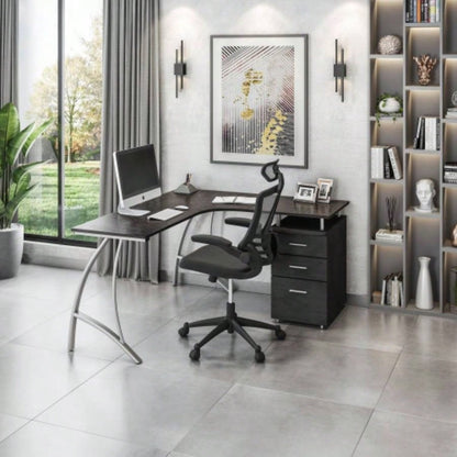 Techni Mobili Modern L - Shaped Computer Desk with File Cabinet and Storage, Espresso