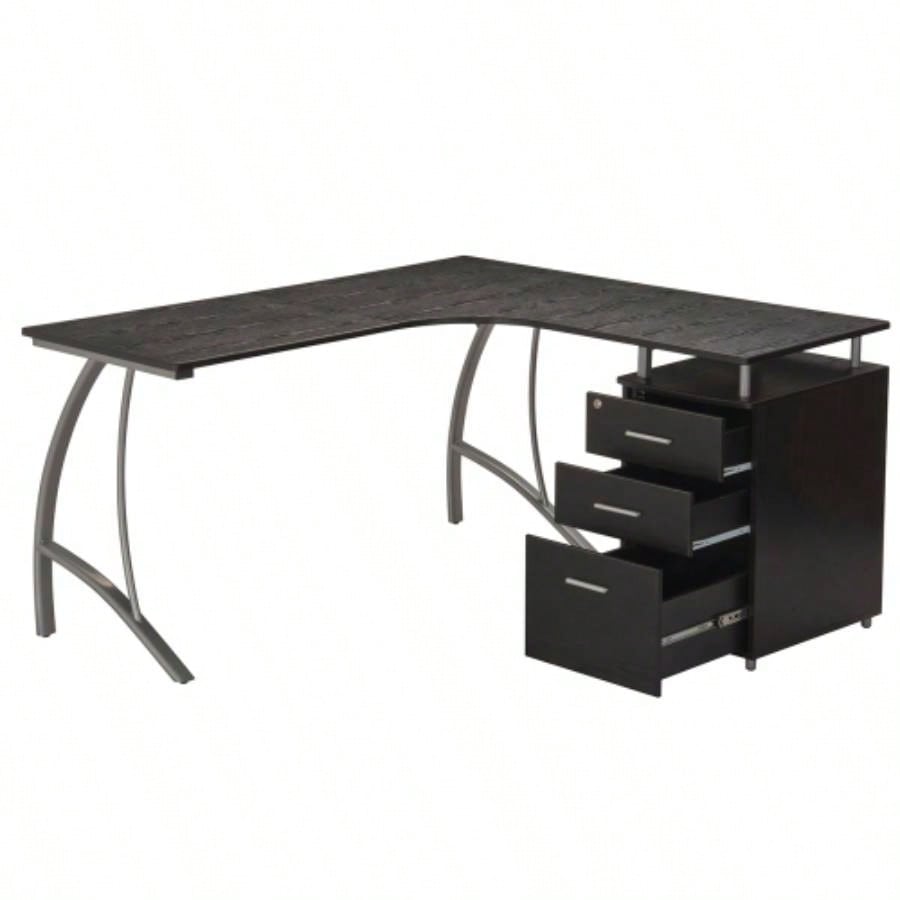 Techni Mobili Modern L - Shaped Computer Desk with File Cabinet and Storage, Espresso