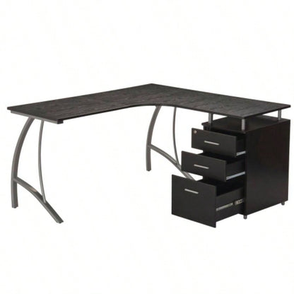 Techni Mobili Modern L - Shaped Computer Desk with File Cabinet and Storage, Espresso