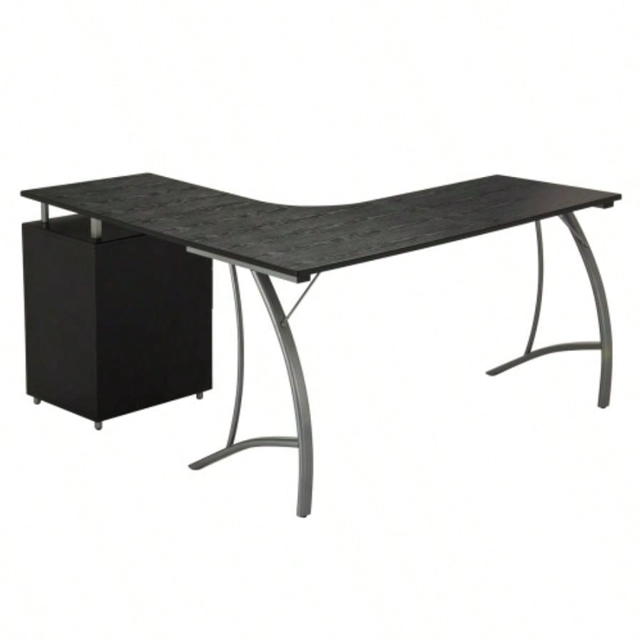 Techni Mobili Modern L - Shaped Computer Desk with File Cabinet and Storage, Espresso