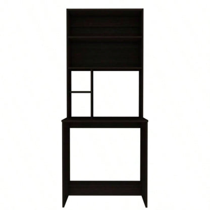 Computer Hutch Desk, Lower Shelf, Four Shelves, Black