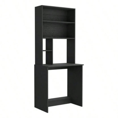 Computer Hutch Desk, Lower Shelf, Four Shelves, Black
