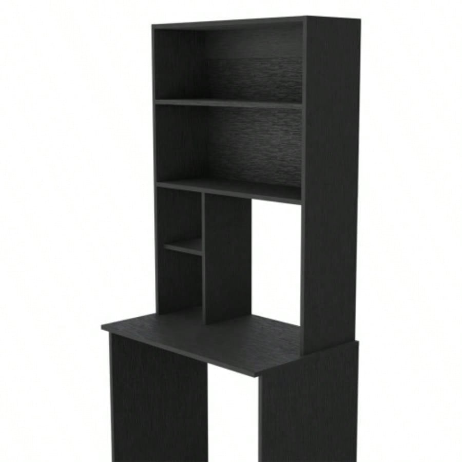 Computer Hutch Desk, Lower Shelf, Four Shelves, Black