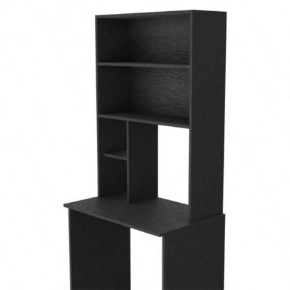 Computer Hutch Desk, Lower Shelf, Four Shelves, Black