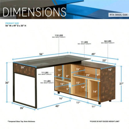 Techni Mobili L - Shape Corner Desk with Multiple Storage, Oak