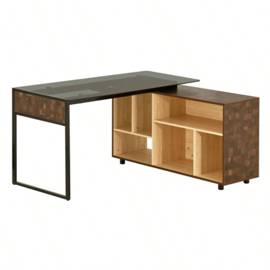 Techni Mobili L - Shape Corner Desk with Multiple Storage, Oak