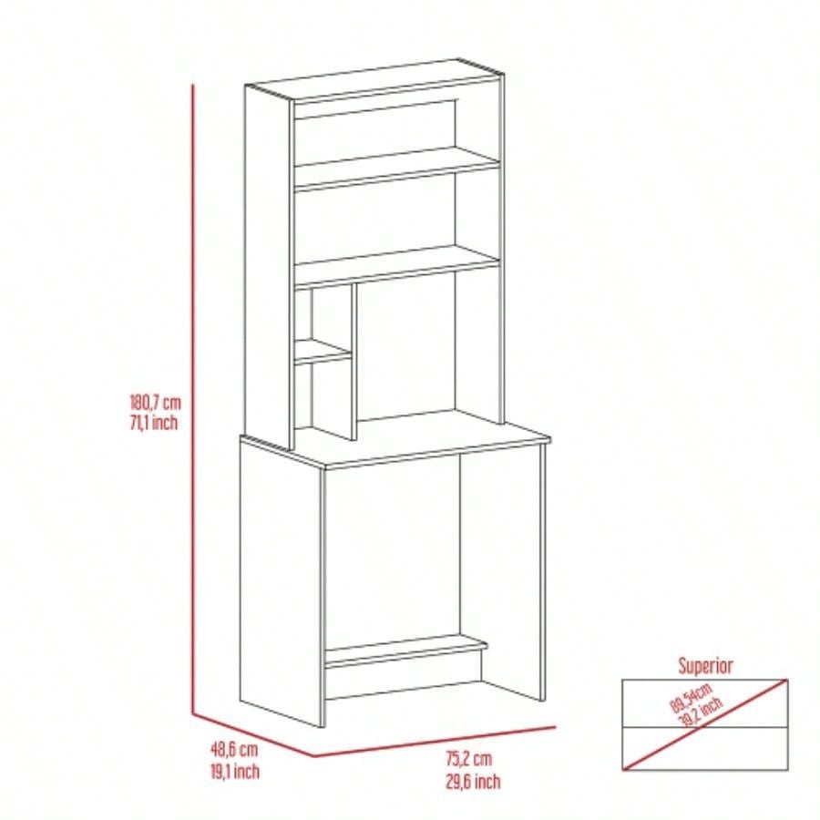 Computer Hutch Desk, Lower Shelf, Four Shelves, Black