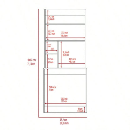 Computer Hutch Desk, Lower Shelf, Four Shelves, Black
