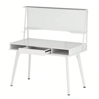 Techni Mobili Study Computer Desk with Storage Magnetic Dry Erase White Board, White