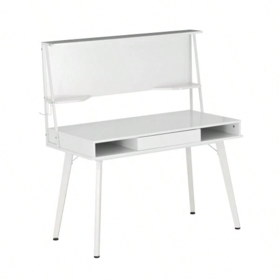 Techni Mobili Study Computer Desk with Storage Magnetic Dry Erase White Board, White