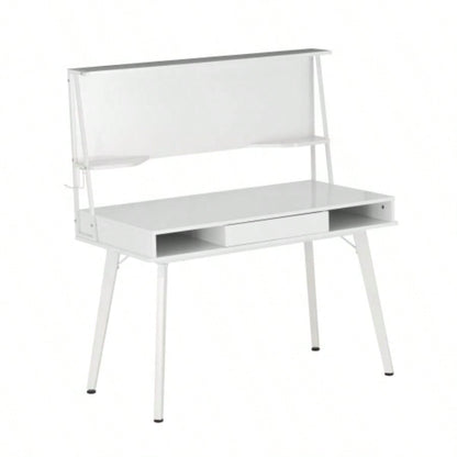 Techni Mobili Study Computer Desk with Storage Magnetic Dry Erase White Board, White