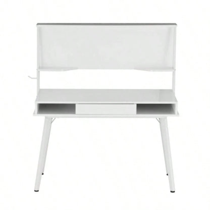 Techni Mobili Study Computer Desk with Storage Magnetic Dry Erase White Board, White