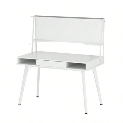 Techni Mobili Study Computer Desk with Storage Magnetic Dry Erase White Board, White