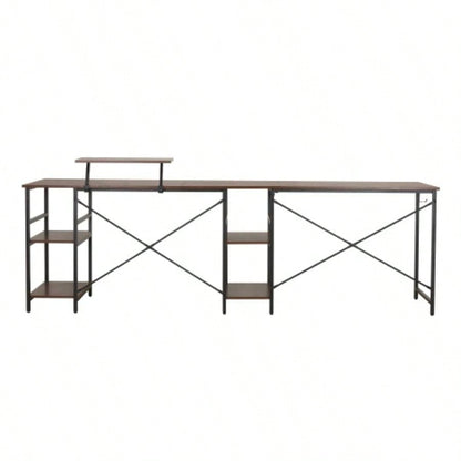 Techni Mobili L - Shape Industrial Desk with storage shelves, Walnut