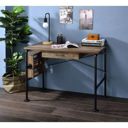 Endang Weathered Oak Black Writing Desk