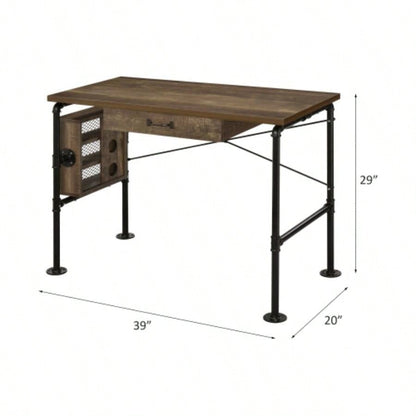 Endang Weathered Oak Black Writing Desk