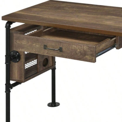 Endang Weathered Oak Black Writing Desk